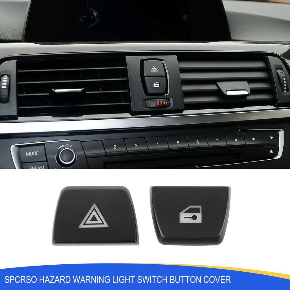 SPCRSO Hazard Warning Light Button Cover Sticker for BMW 3 Series F30 F34 F35 – Center Console Interior Trim