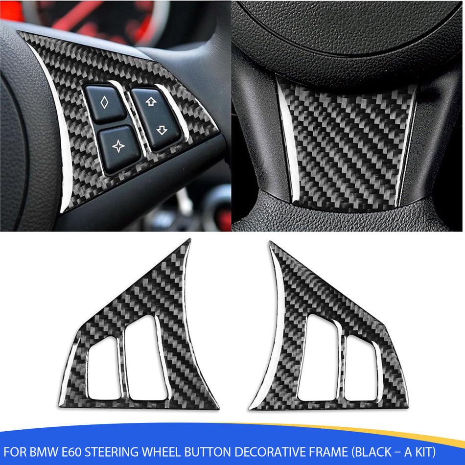SPCRSO Real Carbon Fiber Steering Wheel Button Frame Trim Compatible with BMW 5 Series E60 2004–2010 – Interior Decoration Sticker Accessories Black - A Kit