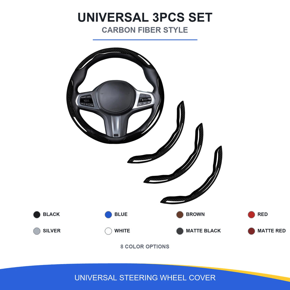 SPCRSO Universal 3PCS Carbon Fiber Style Steering Wheel Grip Cover for 14.5–15 in Round Steering Wheels – 8 Colors