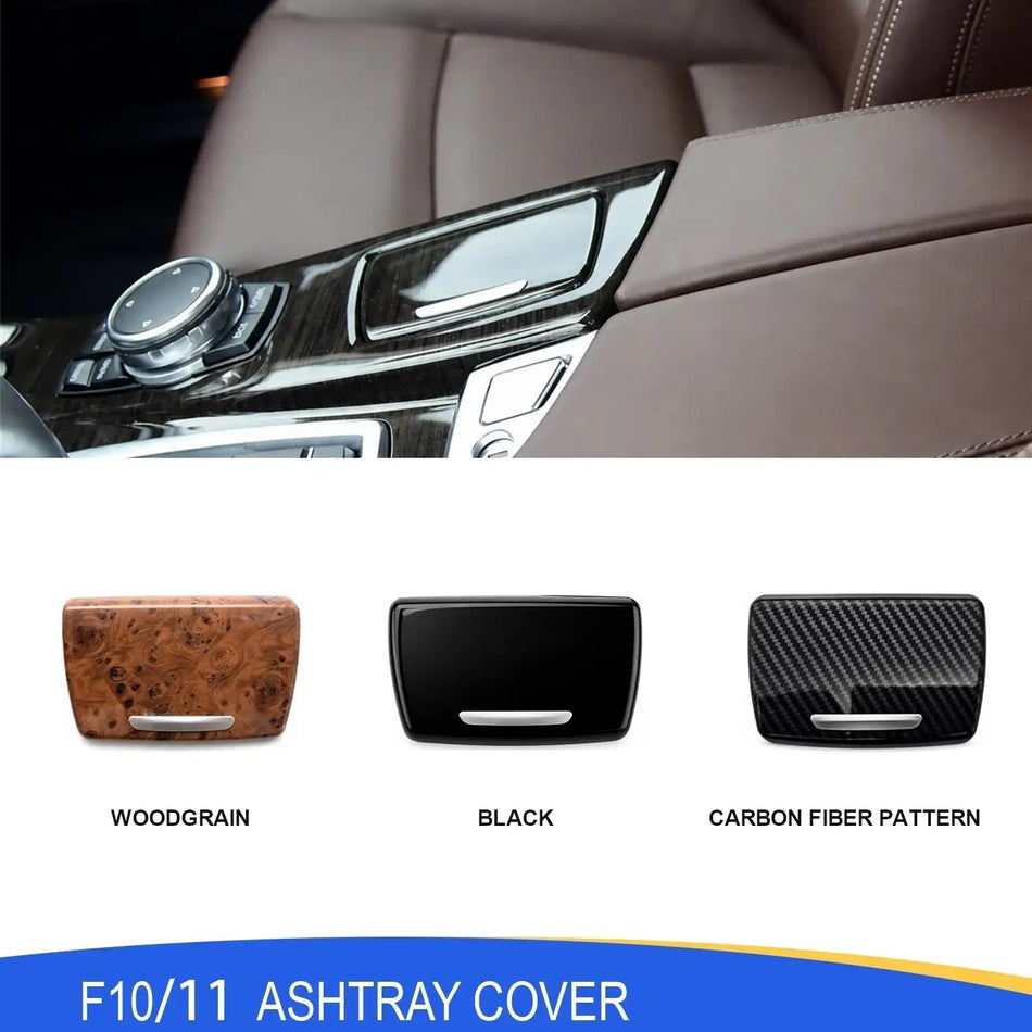 SPCRSO Center Console Ashtray Cover for BMW 5 Series F10 F11 2011–2017 – Black, Wood Grain or Carbon Fiber Pattern