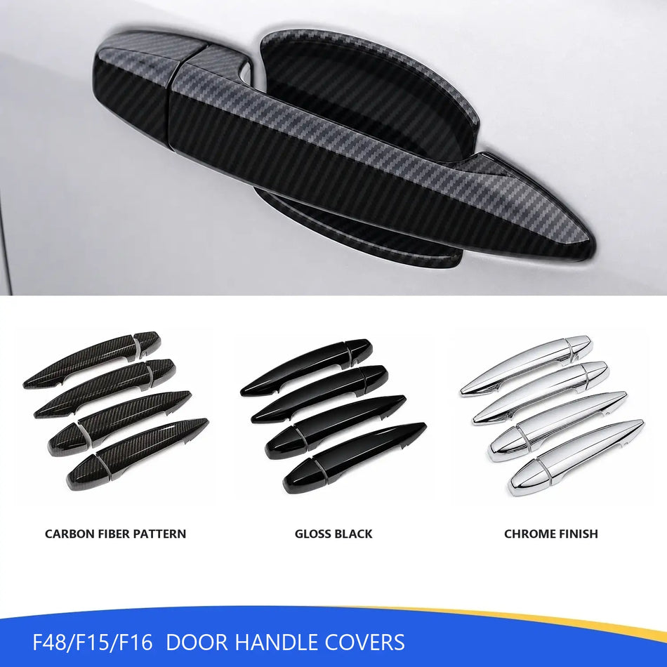 SPCRSO Exterior Door Handle Cover Trim for BMW X1 F48 X5 F15 X6 F16 – Carbon Fiber Style / Gloss Black / Chrome Finish