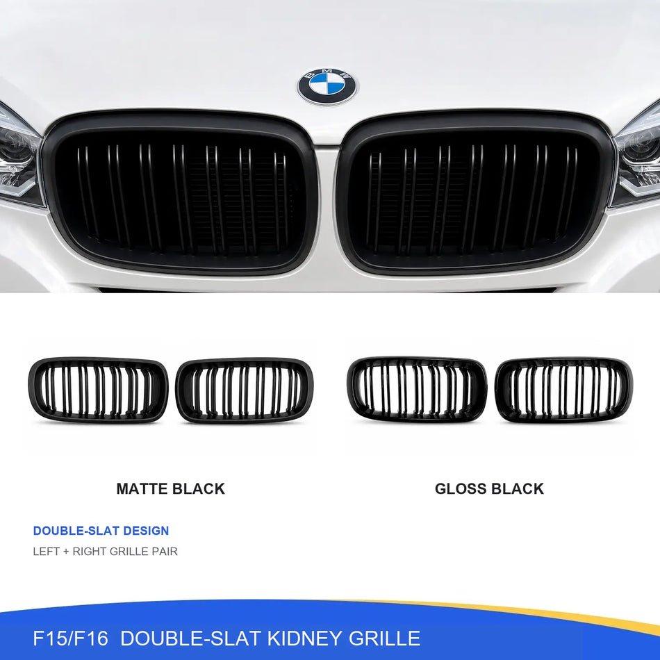 SPCRSO Dual Slat Kidney Grille for BMW X5 F15 X6 F16 X5M F85 X6M F86 2014–2018 – Gloss Black or Matte Black