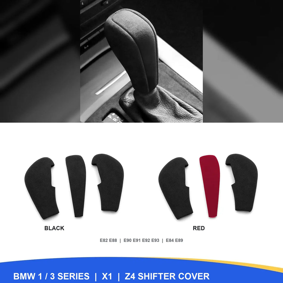SPCRSO 3PCS Suede-Style Gear Shift Knob Cover Set for BMW 1 Series E82 E88, 3 Series E90 E91 E92 E93, X1 E84 & Z4 E89 2006–2015
