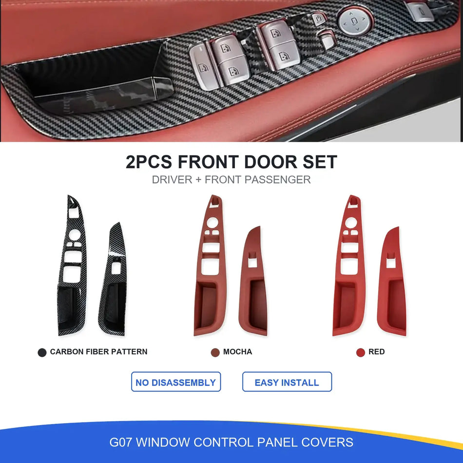 SPCRSO Window Lift Switch Frame Trim Covers for BMW X7 G07 2019–2024 – 2PCS Driver & Front Passenger Side