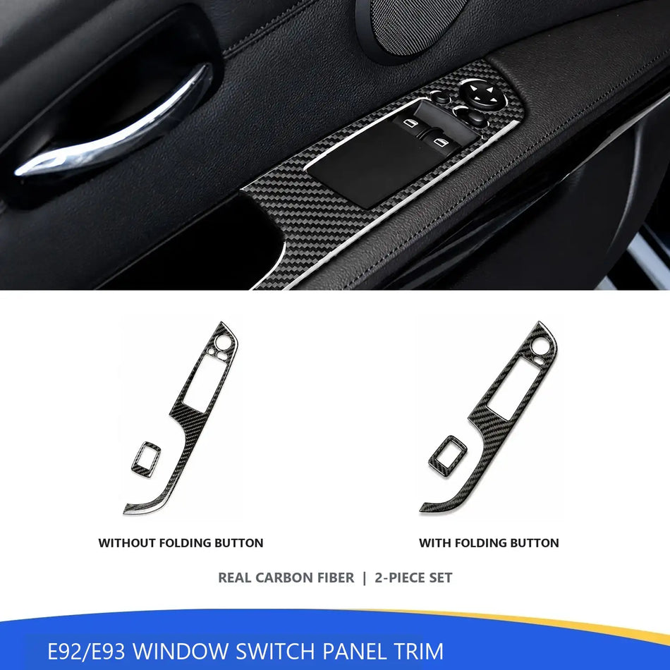 SPCRSO Real Carbon Fiber Window Switch Panel Trim for BMW 3 Series E92 E93 2007–2013 – 2PCS Driver & Passenger Side