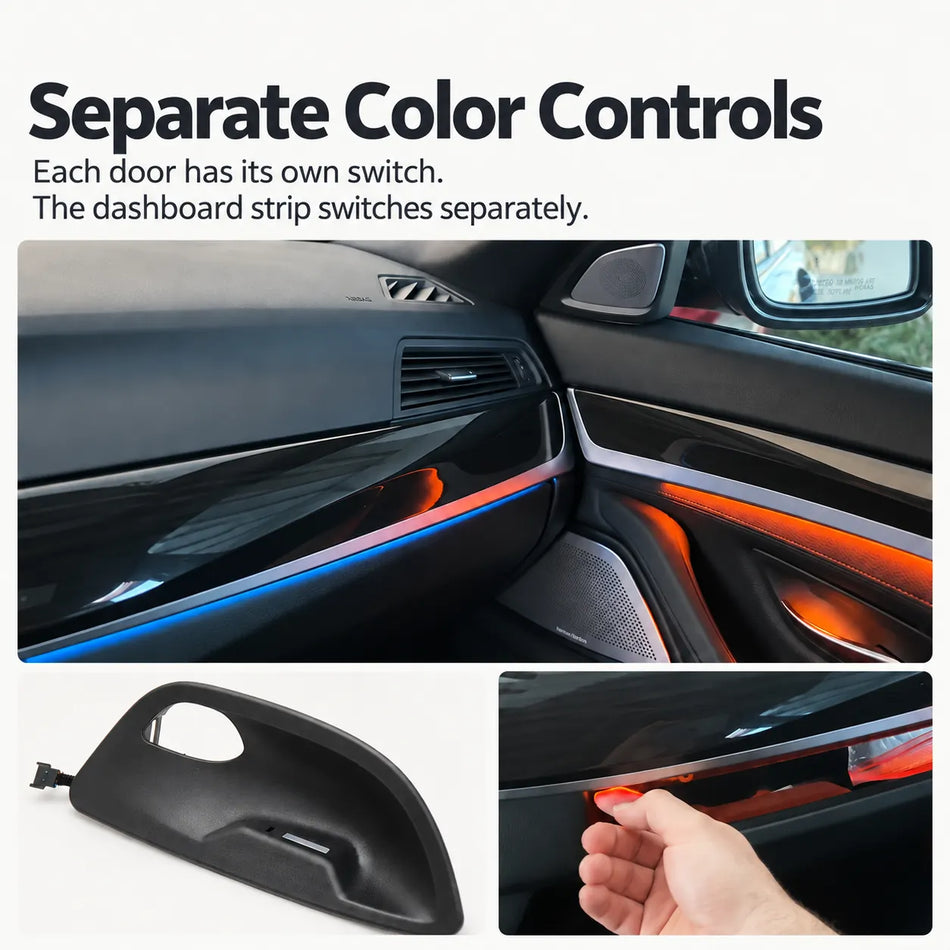 BMW 5er F10 LED-Innenraumbeleuchtung, zweifarbiger Neonstreifen (Eisblau) & Orange) mit einstellbarer Helligkeit, kompatibel mit Modellen von 2011–2016 | SPCRSO