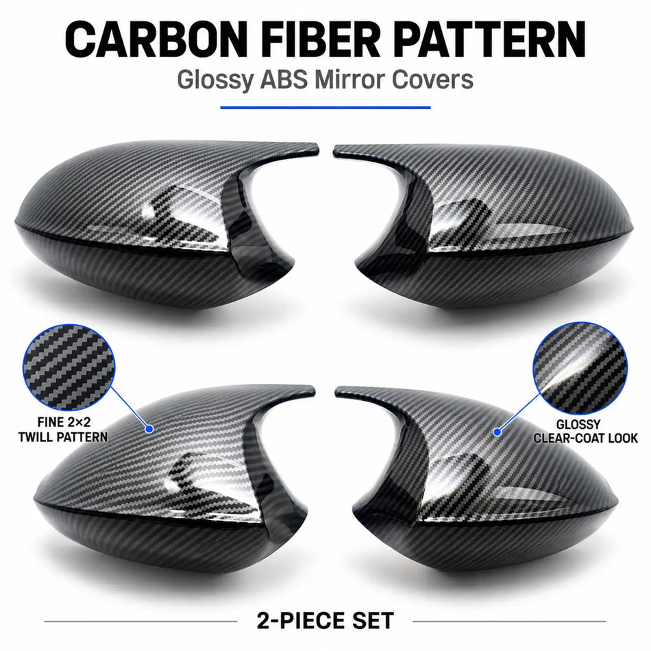 SPCRSO Carbon Fiber Style M3 Side Mirror Cover Caps for BMW 1 Series E82 E88 & 3 Series E90 E91 E92 E93 – Pre-LCI Style