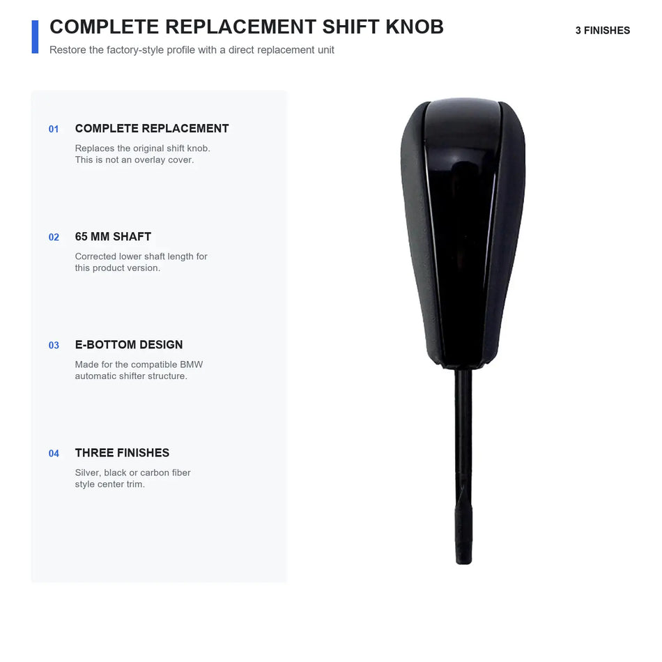 SPCRSO Leather Gear Shift Knob Shifter for BMW 1 Series E82 E88, 3 Series E90 E91 E92 E93, X1 E84 & Z4 E89 2006–2015 – 3 Finishes