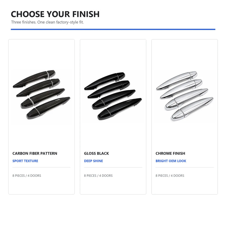 SPCRSO Exterior Door Handle Cover Trim for BMW X1 F48 X5 F15 X6 F16 – Carbon Fiber Style / Gloss Black / Chrome Finish