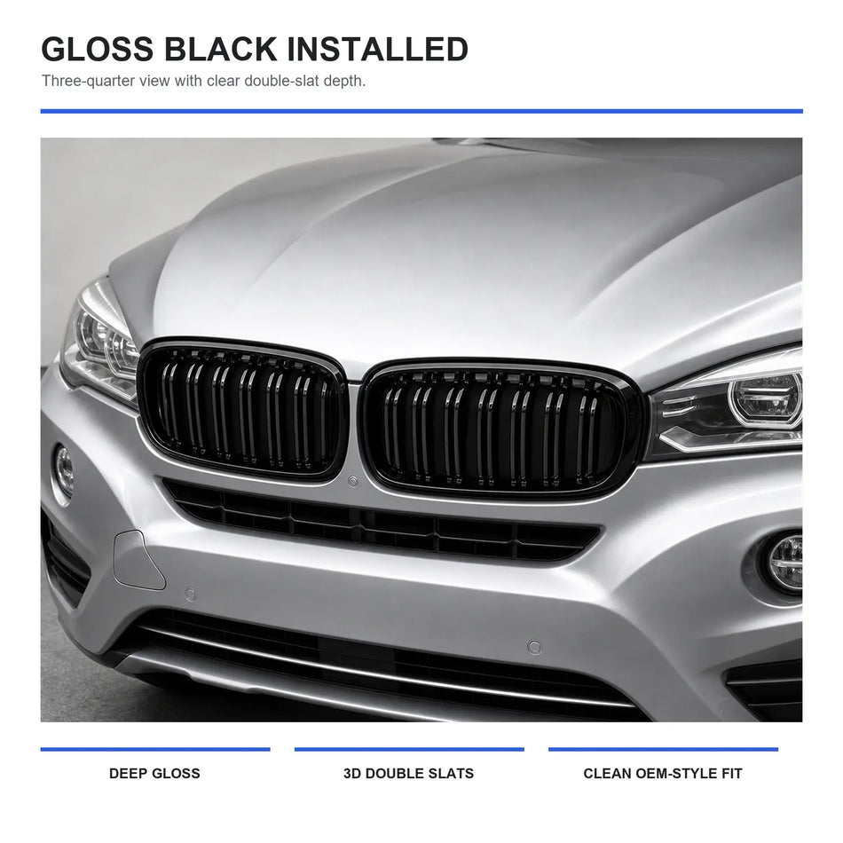 SPCRSO Dual Slat Kidney Grille for BMW X5 F15 X6 F16 X5M F85 X6M F86 2014–2018 – Gloss Black or Matte Black