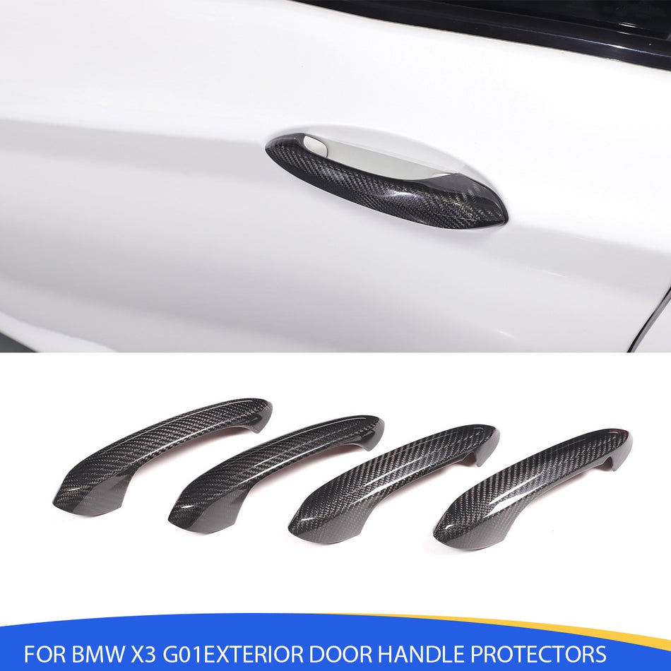 SPCRSO Real Carbon Fiber Exterior Outer Door Handle Cover Trim for BMW X3 G01 2018–2023, 4PCS Black Carbon Fiber