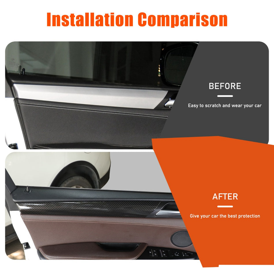 SPCRSO 4PCS ABS Carbon Fiber Door Panel Strip Trim Cover for BMW X3 F25 X4 F26 2011–2017 Interior Decoration Accessories (Black Carbon)