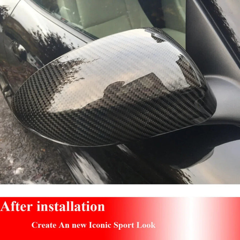 SPCRSO Real Carbon Fiber Mirror Covers for BMW Z4 E85 2002–2008, Gloss 3×3 Twill Weave, UV-Protected Stick-On Design