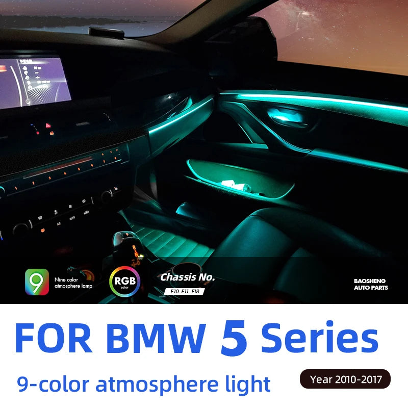 For BMW 5 series F10 F11 F18 Interior Door Panel 9 Color Decorative Lighting LED Atmosphere Light Upgrade Ambient Light Kit