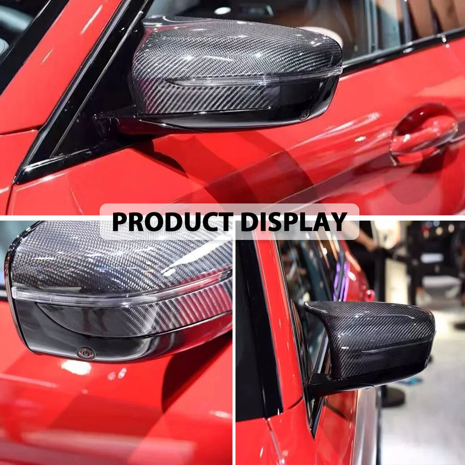 SPCRSO Real Dry Carbon Fiber Mirror Cover Caps for BMW M5 F90 2018–2022, Adhesive Mount Overlay, Gloss UV Protection, Fits Competition & LCI Models