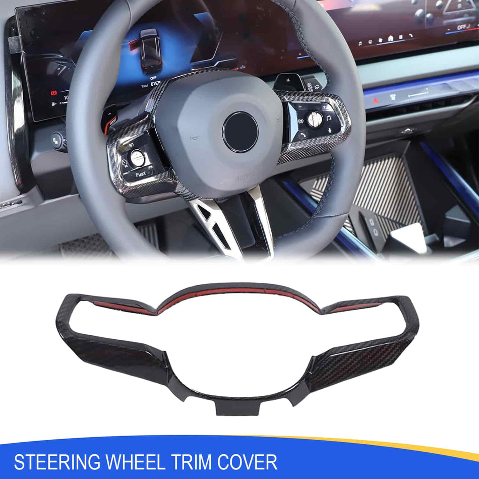 SPCRSO Real Carbon Fiber Steering Wheel Trim Cover for BMW 5 Series G60 (2024-2025)