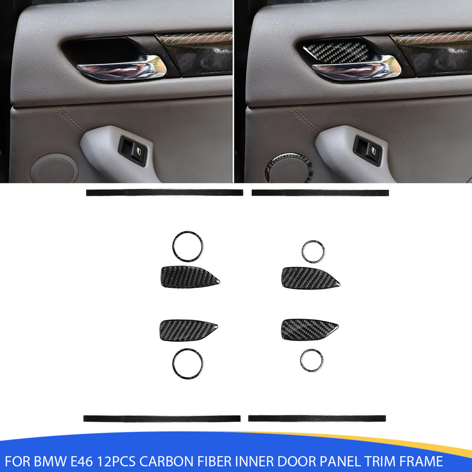 SPCRSO 12PCS Carbon Fiber Inner Door Panel Trim Frame Stickers Compatible with BMW 3 Series E46 1998–2006 – Interior Decorative Accessories