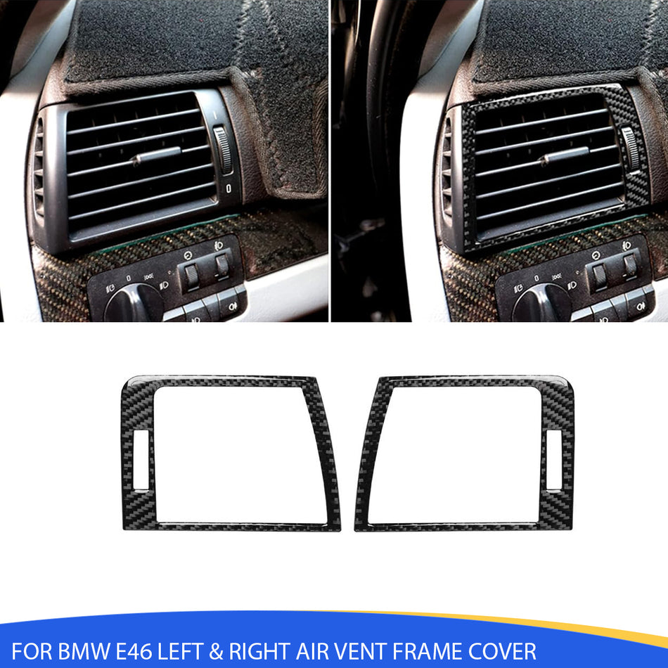 SPCRSO Carbon Fiber Left & Right Air Vent Frame Cover Compatible with BMW 3 Series E46 1998–2005 Dashboard Outlet Trim Stickers