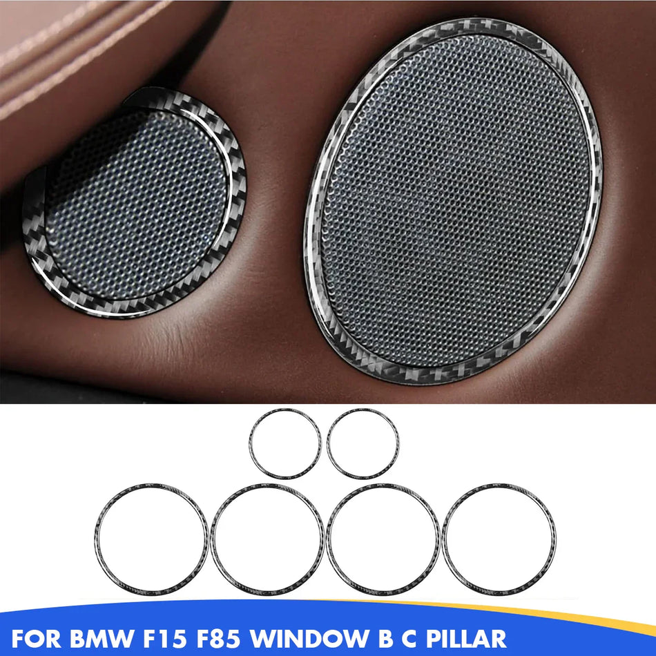SPCRSO Real Carbon Fiber Door Speaker Ring Trim Cover – Interior Decoration for BMW X5 F15/F85 (2014–2018) & X6 F16/F86 (2015–2019), 6PCS Set
