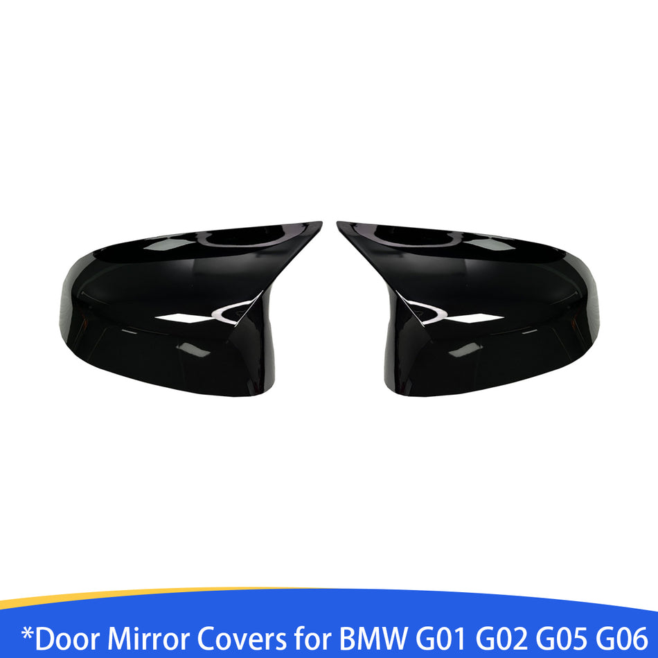 Compatible with BMW Mirror Cover X3 G01/X4 G02/X5 G05/X7 G07 2019-2024,X6 G06 2020-2024, M Style Glossy Black Rearview Mirror Caps for BMW, Horn Clip-on Left Driver and Right Side Mirror Cover