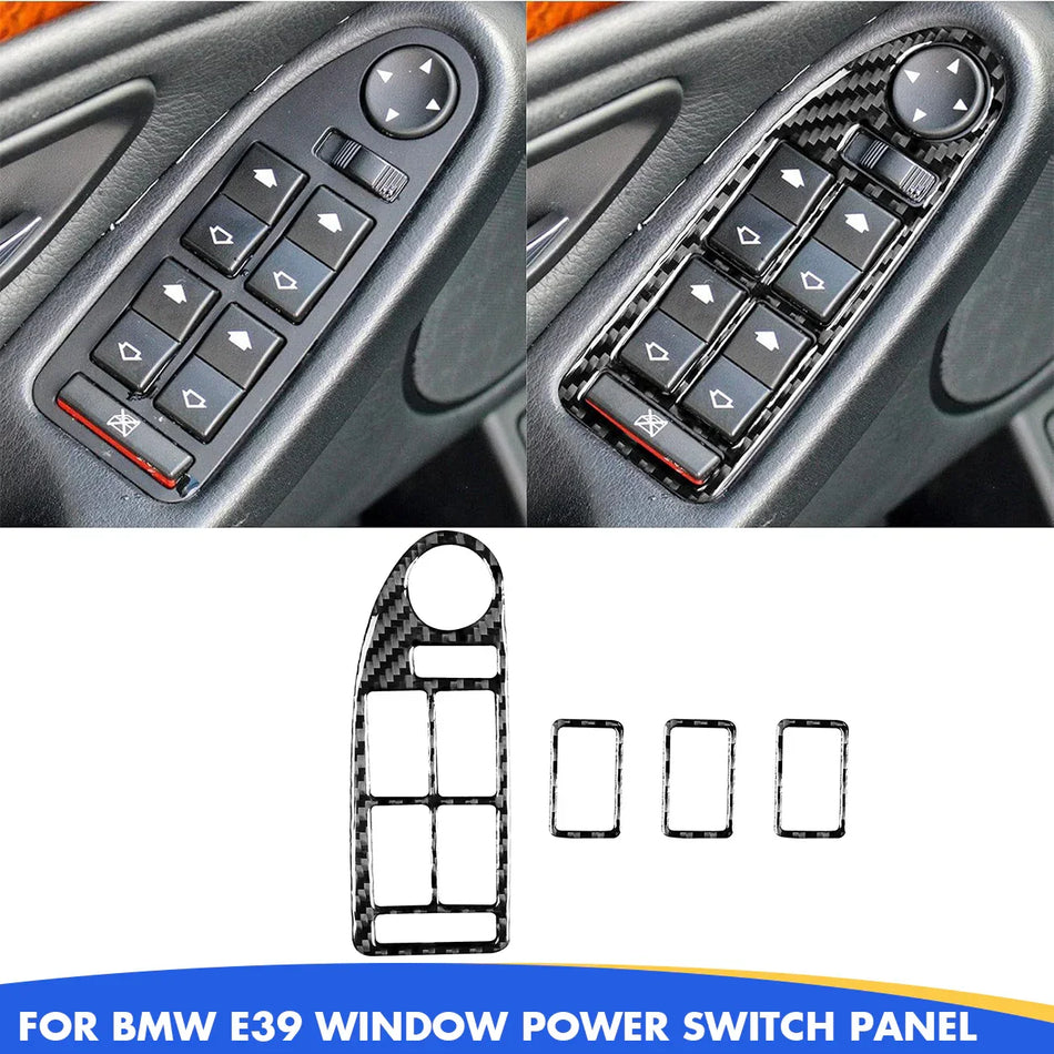 SPCRSO Real Carbon Fiber Window Switch Panel Cover – Interior Trim Sticker for BMW E39 5 Series M5 (1998–2003), Black