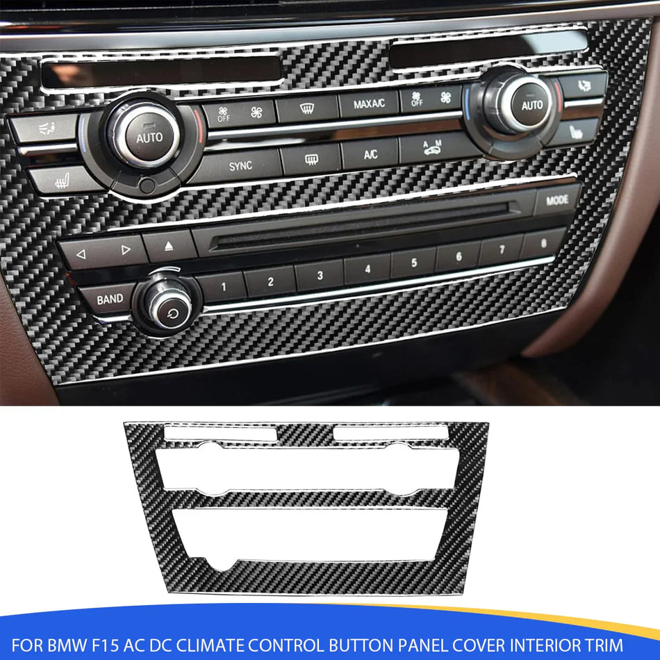 SPCRSO Real Carbon Fiber AC & CD Climate Control Panel Cover – Interior Trim Sticker for BMW X5 F15 F85 (2014–2018) / X6 F16 F86 (2015–2019)