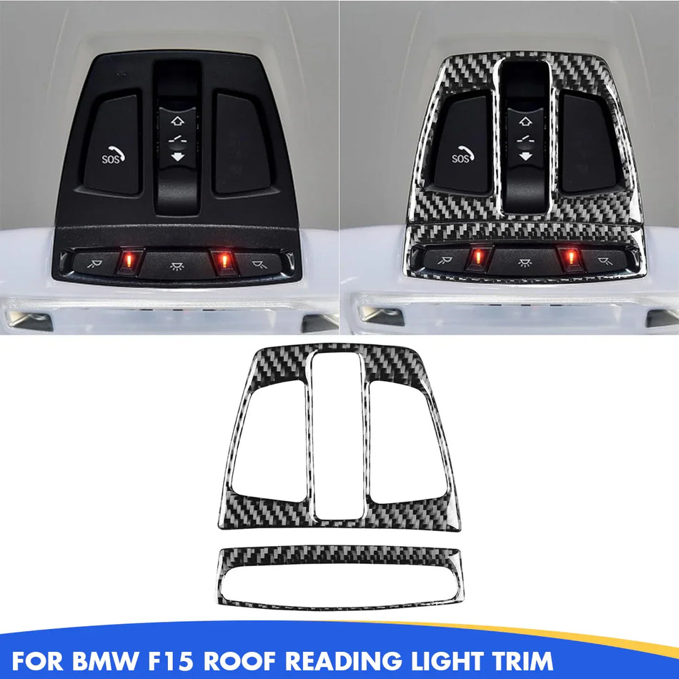 SPCRSO Real Carbon Fiber Roof Reading Light Panel Trim – Interior Cover Sticker for BMW X5 F15/F85 (2014–2018) & X6 F16/F86 (2015–2019), 2PCS