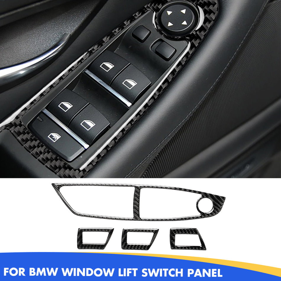 SPCRSO Compatible Carbon Fiber Window Switch Panel Cover Trim for BMW 5 Series F10 F11 F18 (520i, 528i, 530i, 535d, 535i, 550i) 2011-2017