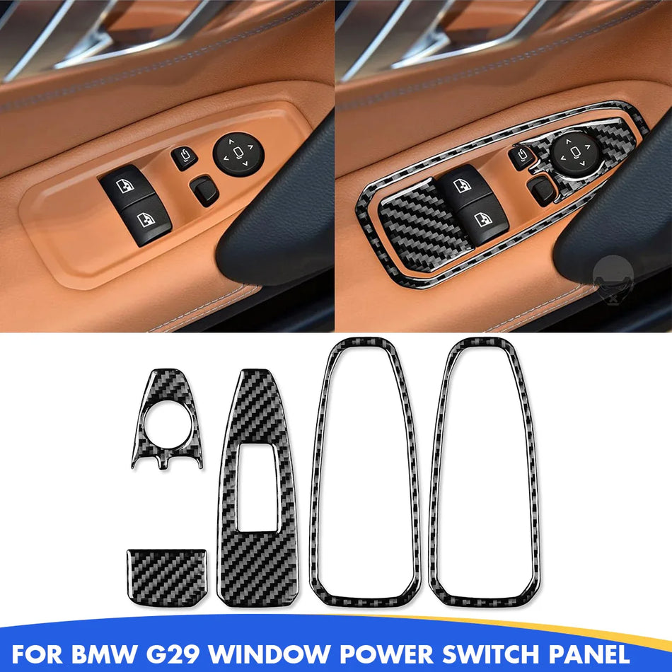 SPCRSO Real Carbon Fiber Window Glass Lift Switch Control Panel Trim – Compatible with BMW Z4 G29 2019–2022, Interior Accessories Decor Sticker (Black)