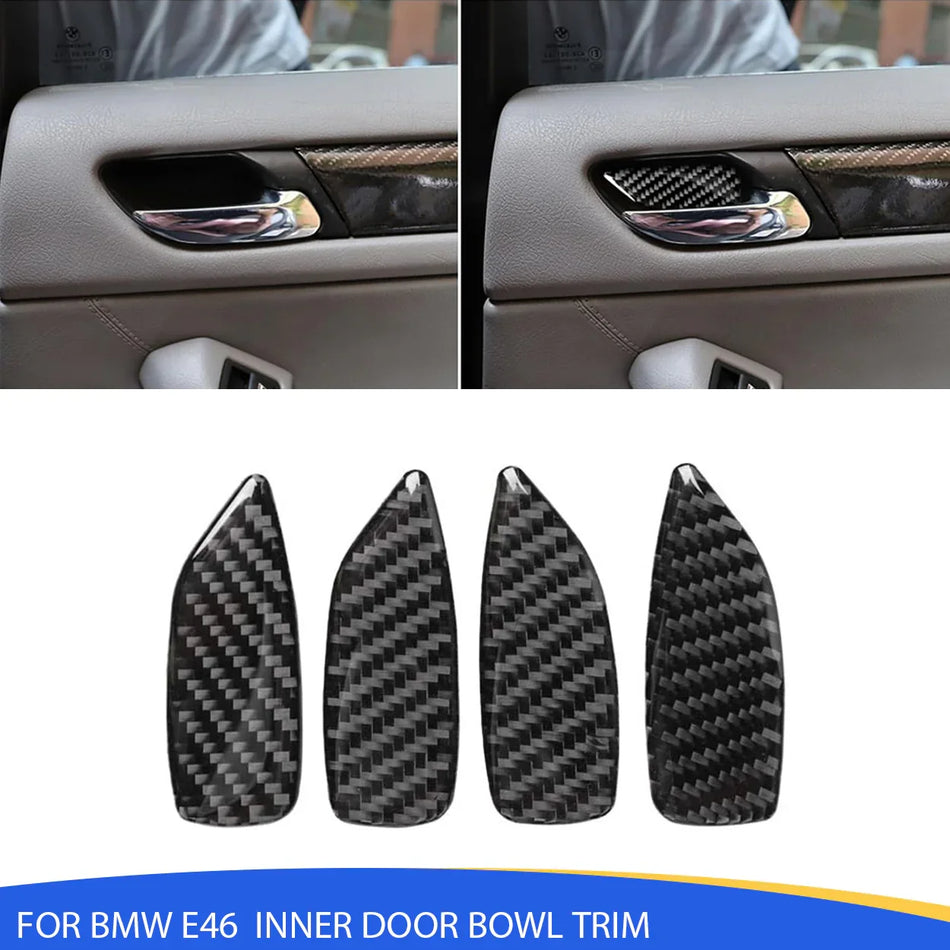 SPCRSO Carbon Fiber Inner Door Bowl Trim Sticker Compatible with BMW 3 Series E46 1998–2005 Interior Handle Decoration Accessories