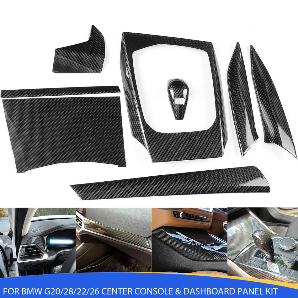 SPCRSO 8PCS Dry Carbon Fiber Center Console & Dashboard Panel Kit for BMW 3 Series G20/G28 (2020–2021)