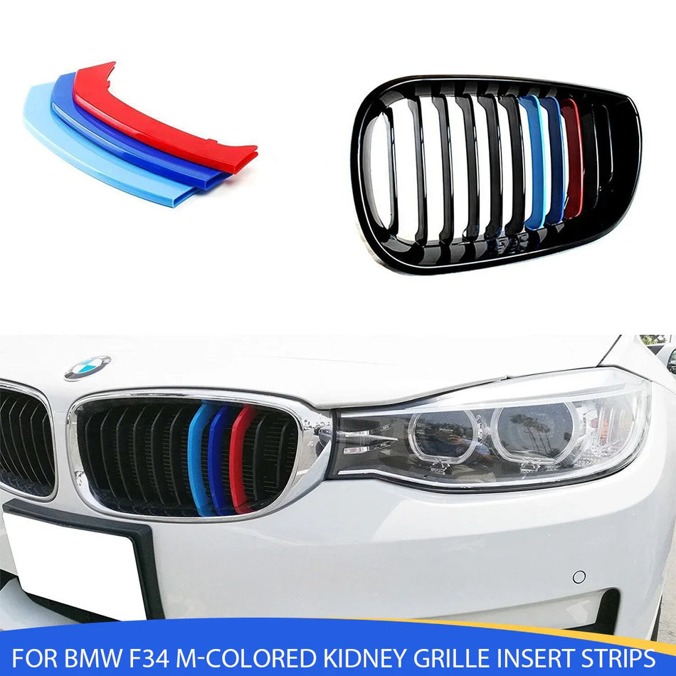 SPCRSO M-Colored Kidney Grille Insert Strips Compatible with BMW 3 Series GT F34 2013–2020 (11-Beam Grille Only)