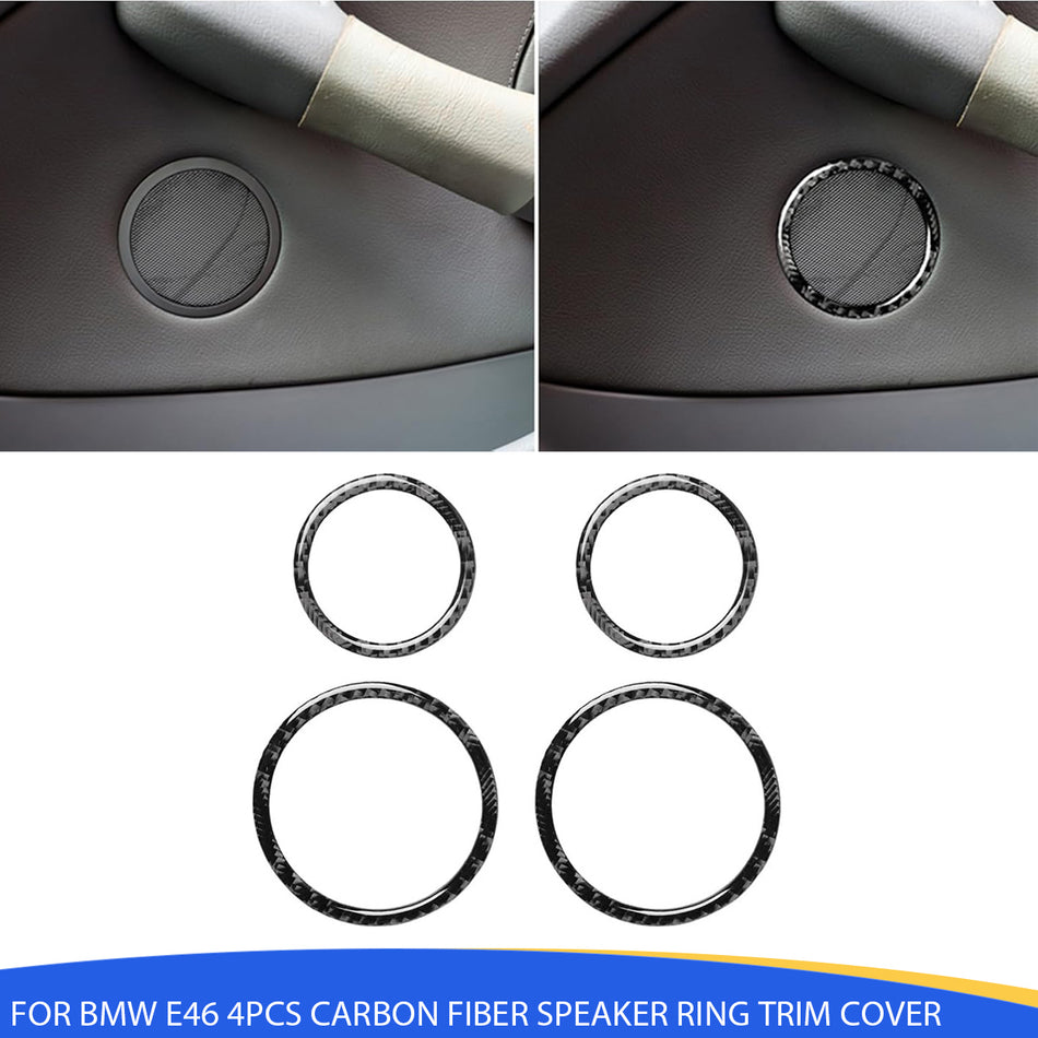 SPCRSO 4PCS Carbon Fiber Speaker Ring Trim Cover Compatible with BMW 3 Series E46 1998–2006 Door Audio Decoration Stickers