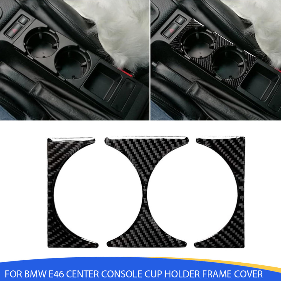 SPCRSO Carbon Fiber Center Console Cup Holder Frame Cover Compatible with BMW 3 Series E46 1998–2005 Interior Decoration Trim Accessories