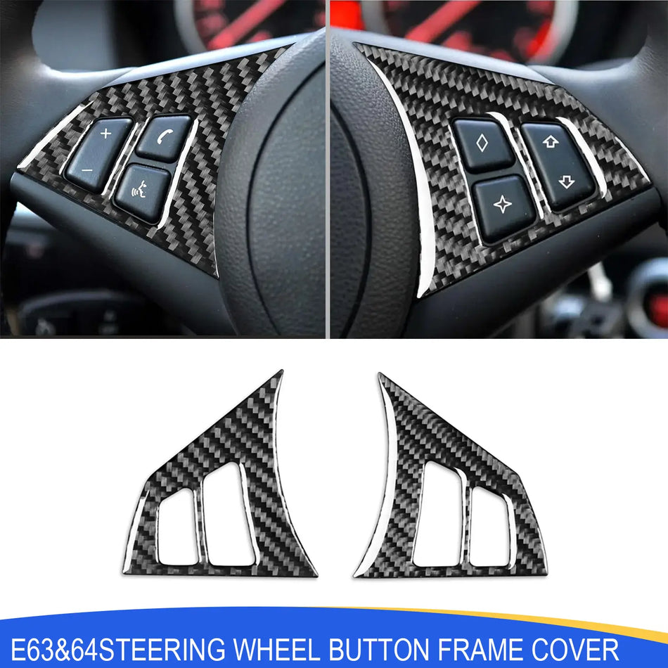 SPCRSO Real Carbon Fiber Steering Wheel Button Frame Cover for BMW 6 Series E63 E64 2004-2010 Interior Trim Upgrade