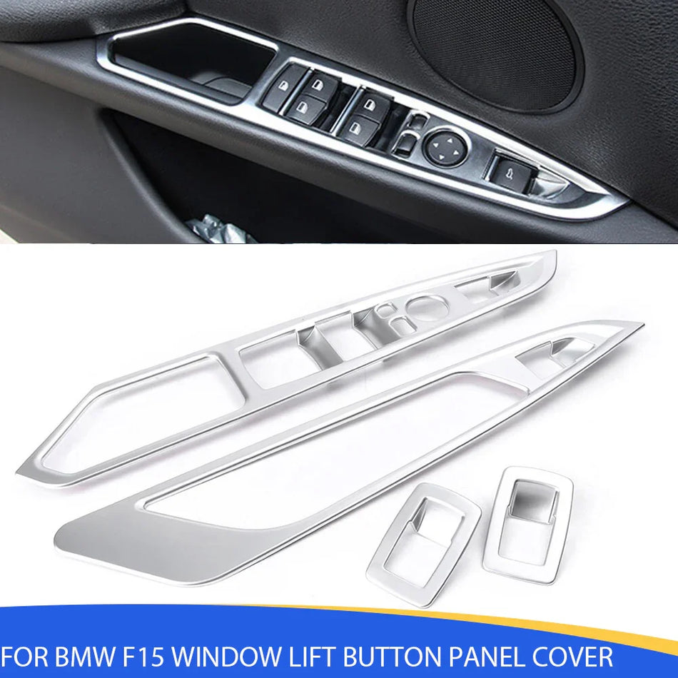 SPCRSO Interior Side Door Window Lift Switch Button Cover Trim – Chrome Inner Decor Accessories for BMW X5 F15 / X6 F16 (2015, LHD)
