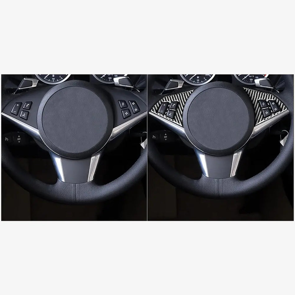 SPCRSO Real Carbon Fiber Steering Wheel Button Frame Cover for BMW 6 Series E63 E64 2004-2010 Interior Trim Upgrade