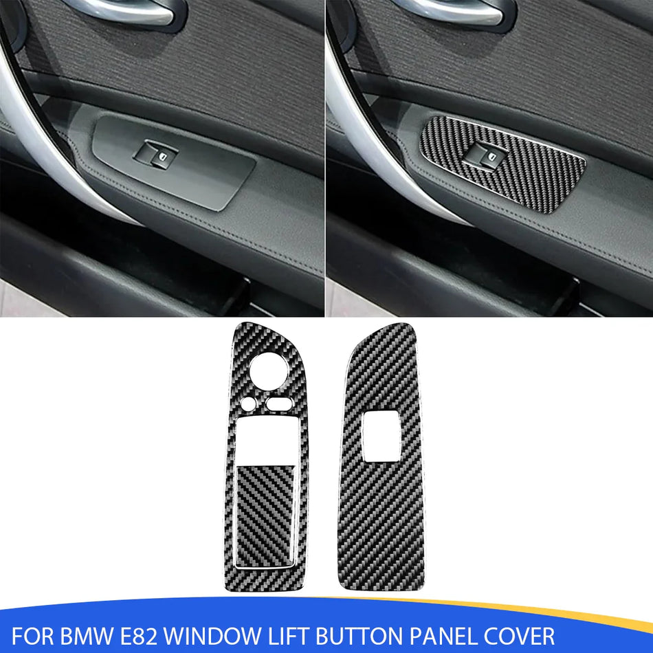 SPCRSO Real Carbon Fiber Window Power Switch Panel Trim – Compatible with BMW 1 Series E81 E82 E87 E88 (2008–2013) – Interior Decorative Sticker Cover – Black