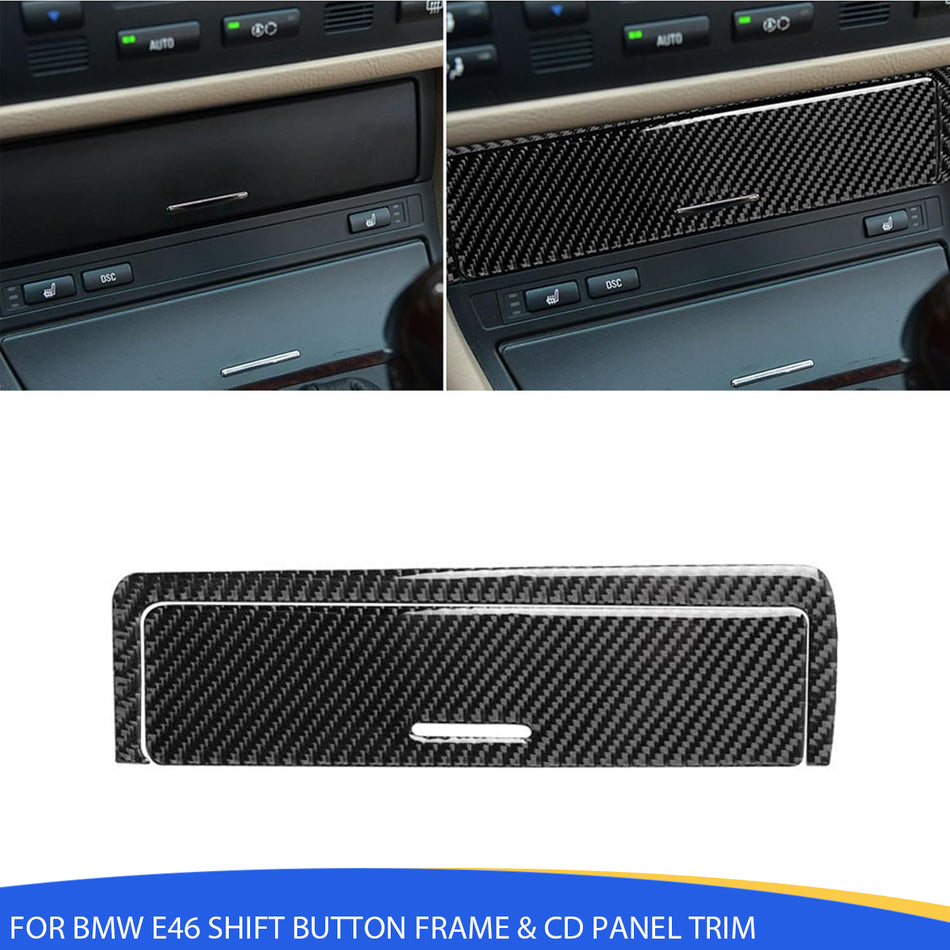 SPCRSO Carbon Fiber Shift Button Frame & CD Panel Trim for BMW 3 Series E46 1998–2004 – Console Lower Panel Cover Stickerv