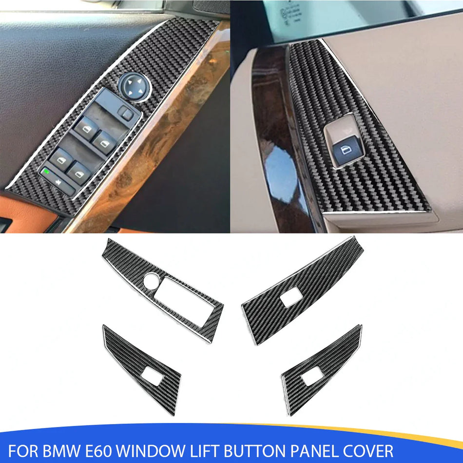 SPCRSO Real Carbon Fiber Door Window Control Panel Cover – Power Switch Trim Decal Compatible with BMW 5 Series E60 (2004–2007), Interior Accessories, Black