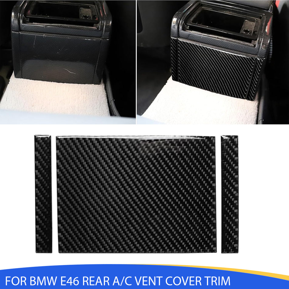 SPCRSO Carbon Fiber Rear A/C Vent Cover Trim Compatible with BMW 3 Series E46 1998–2005, Rear Center Console Air Conditioning Outlet Frame Interior Accessories