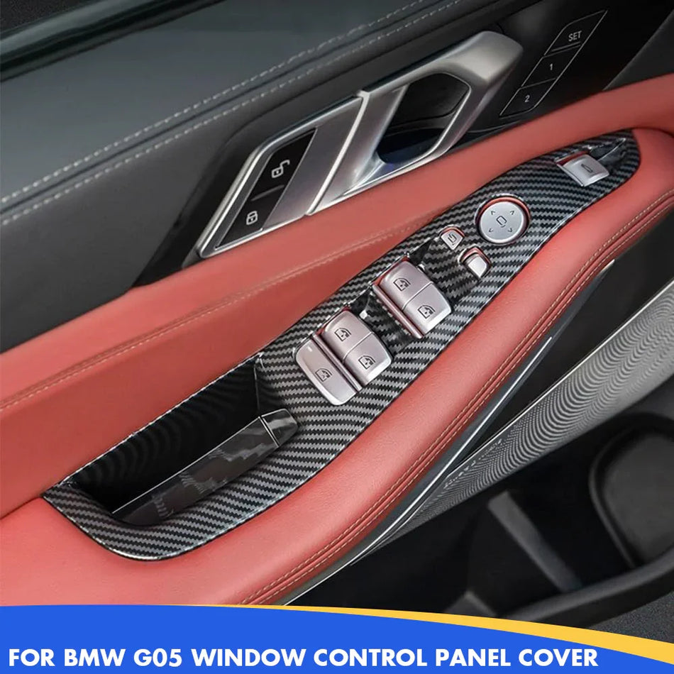 Car Carbon Fiber Window Glass Lift Control Switch Frame Cover Trim for BMW X5 G05 2019-2024 Accessories ABS Plastic Door Handle Panel Trim Interior Decoration
