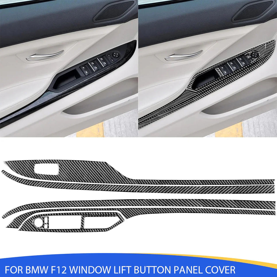 SPCRSO Real Carbon Fiber Window Switch Panel Trim – Compatible with BMW 6 Series M6 F12 F13 F06 (2011–2018) M Sport – Interior Power Window Lift Control Cover (Black)