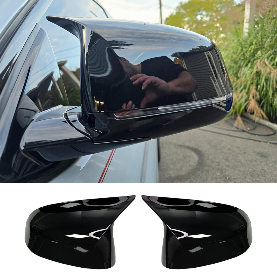 Compatible with BMW Mirror Cover X3 G01/X4 G02/X5 G05/X7 G07 2019-2024,X6 G06 2020-2024, M Style Glossy Black Rearview Mirror Caps for BMW, Horn Clip-on Left Driver and Right Side Mirror Cover