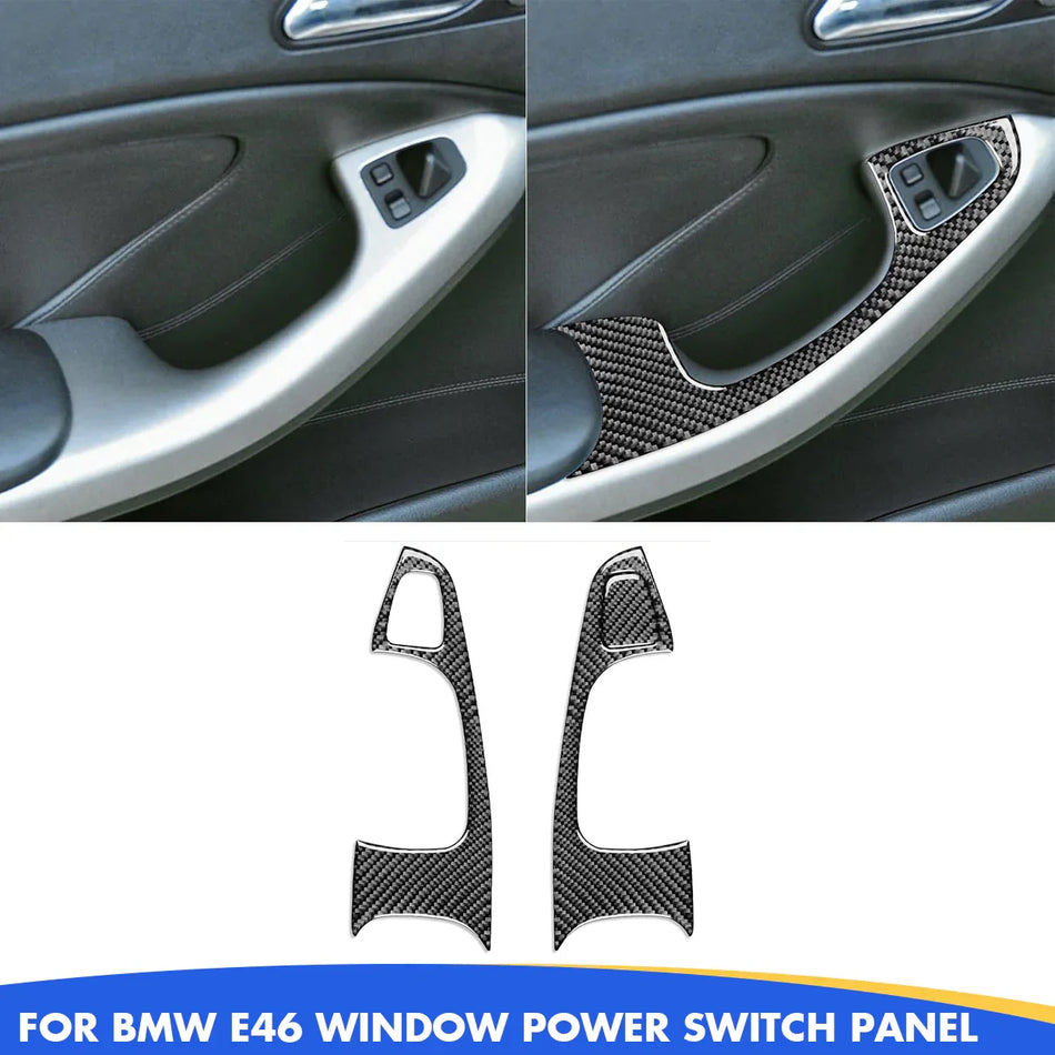 SPCRSO Real Carbon Fiber Window Switch Panel Cover – Interior Trim for BMW 3 Series E46 (1998–2005), Black