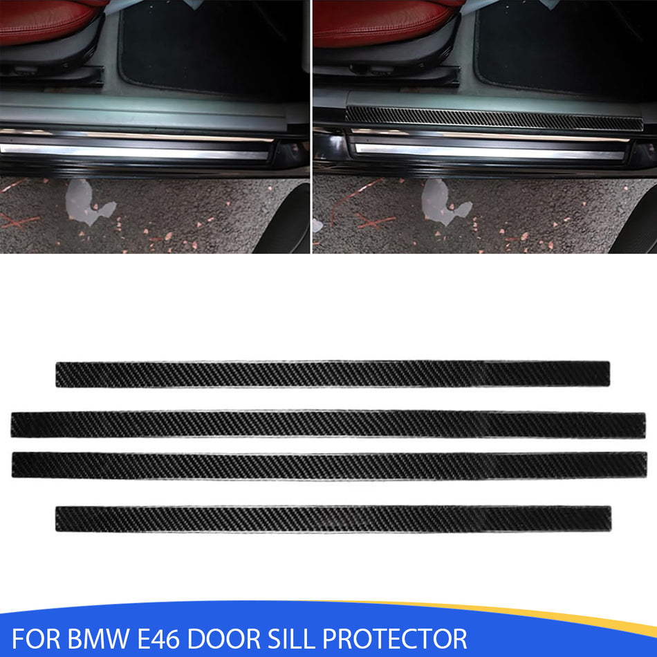 SPCRSO Carbon Fiber Door Sill Protector for BMW 3 Series E46 1998–2006, Anti-Scratch Threshold Guard Trim, Interior Paint Protection Sticker Decal – 4PCS