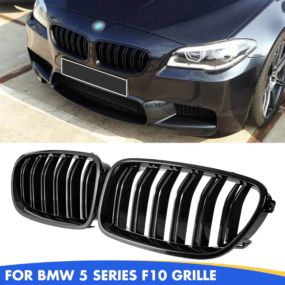 SPCRSO F10 Grille,Front Kidney Grille Grill Compatible With 2010-2017 5 Series F10 F11 M5 (Double Slats Gloss Black Grills, 2pcs)