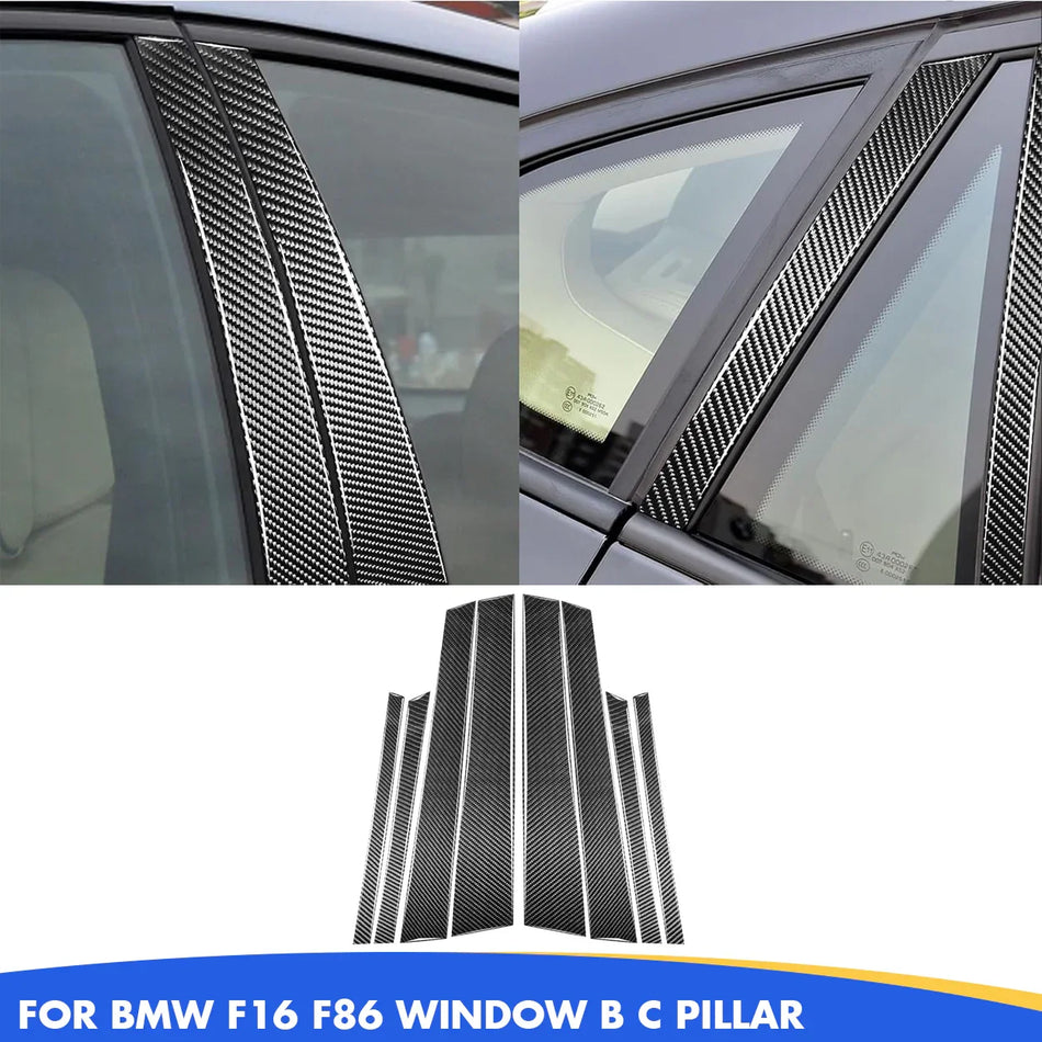 SPCRSO Real Carbon Fiber Window B & C Pillar Post Cover – Exterior Trim Sticker for BMW X6 F16/F86 (2015–2019), 8PCS Set