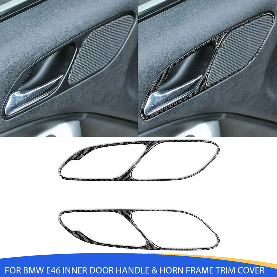 SPCRSO Real Carbon Fiber Inner Door Handle & Horn Frame Trim Cover Compatible with BMW E46 3 Series 1998–2005 – Interior Accessories Black