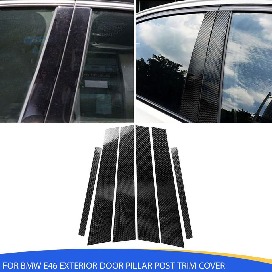 SPCRSO Carbon Fiber Exterior Door Pillar Post Trim Cover Stickers for BMW 3 Series E46 1998–2006 – Anti-Scratch Decoration